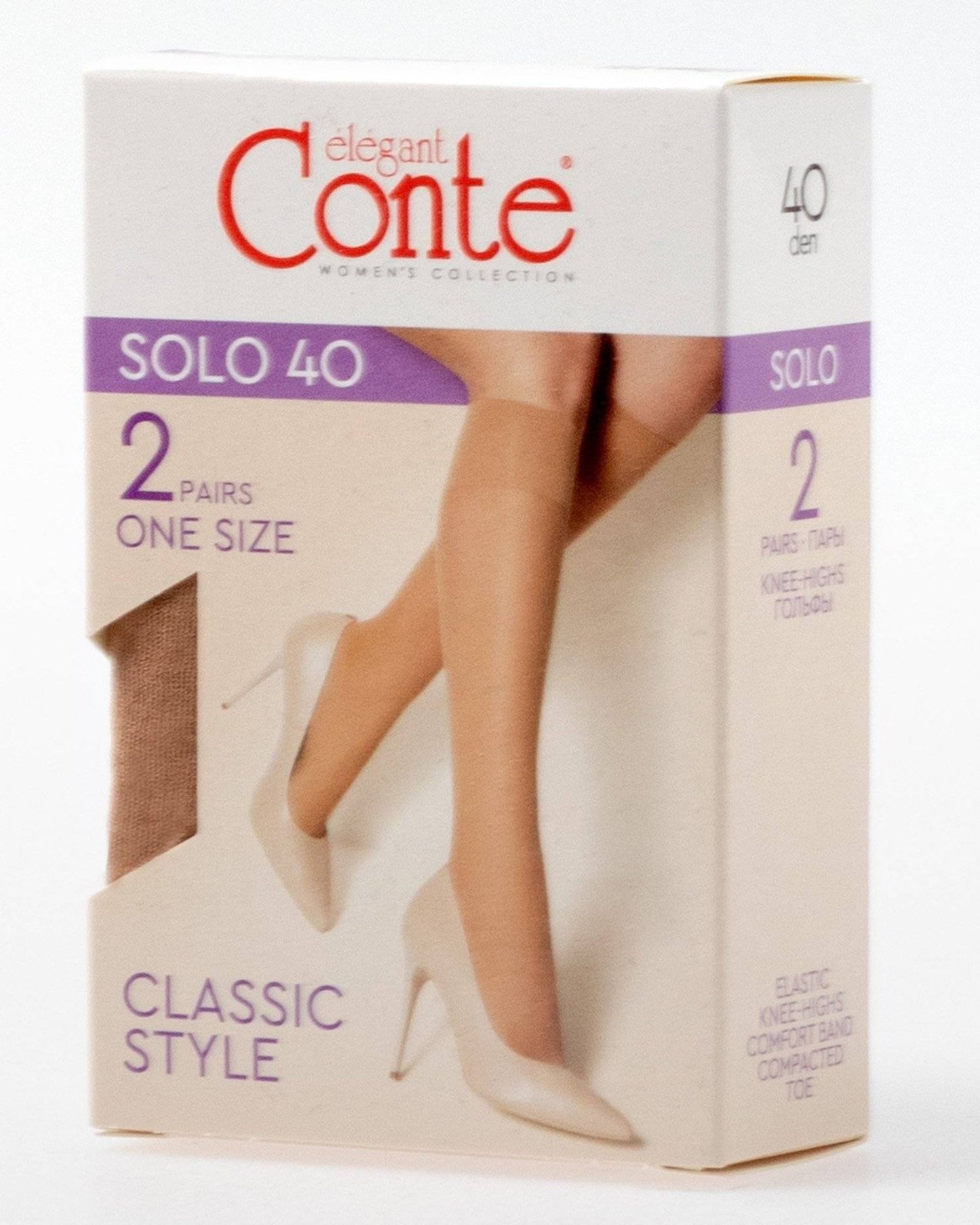 Conte Solo 40 Den - Tight Classic Knee-Highs for Women - 2 Pairs (Pack) (20С-198СП)