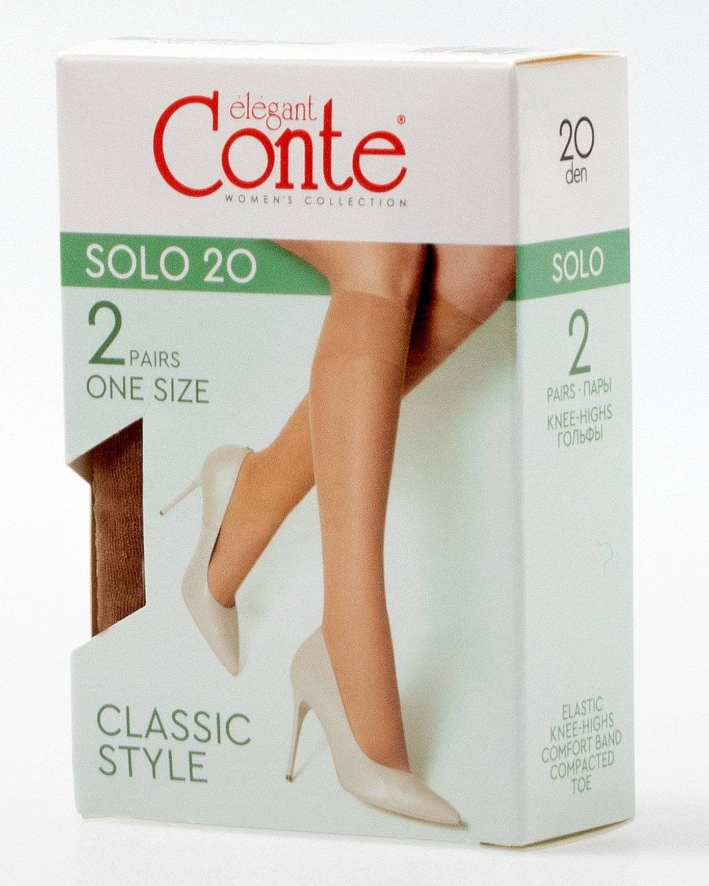 Conte Solo 20 Den - Thin Classic Knee-Highs for Women - 2 Pairs (Pack) (20С-197СП)