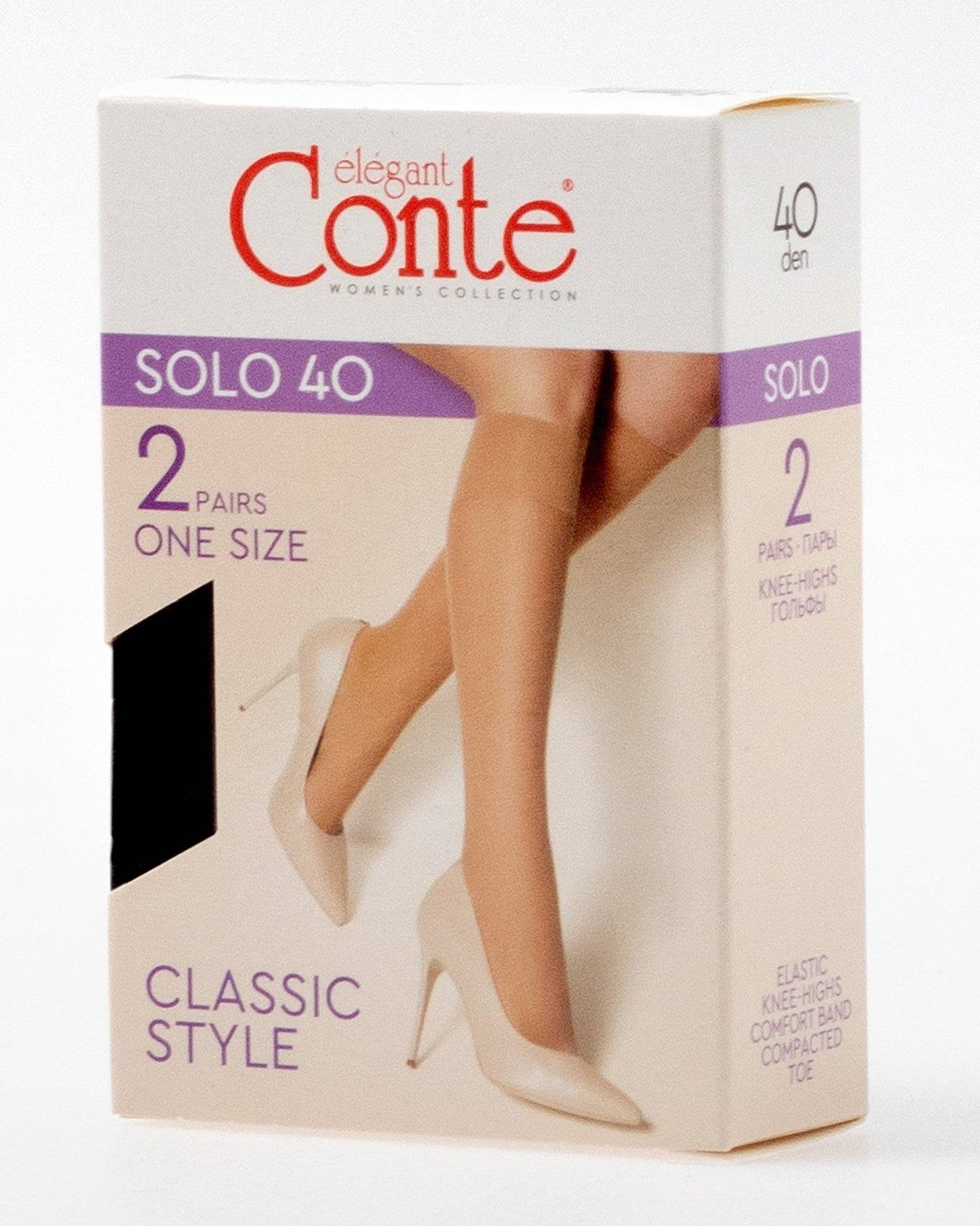 Conte Solo 40 Den - Tight Classic Knee-Highs for Women - 2 Pairs (Pack) (20С-198СП)