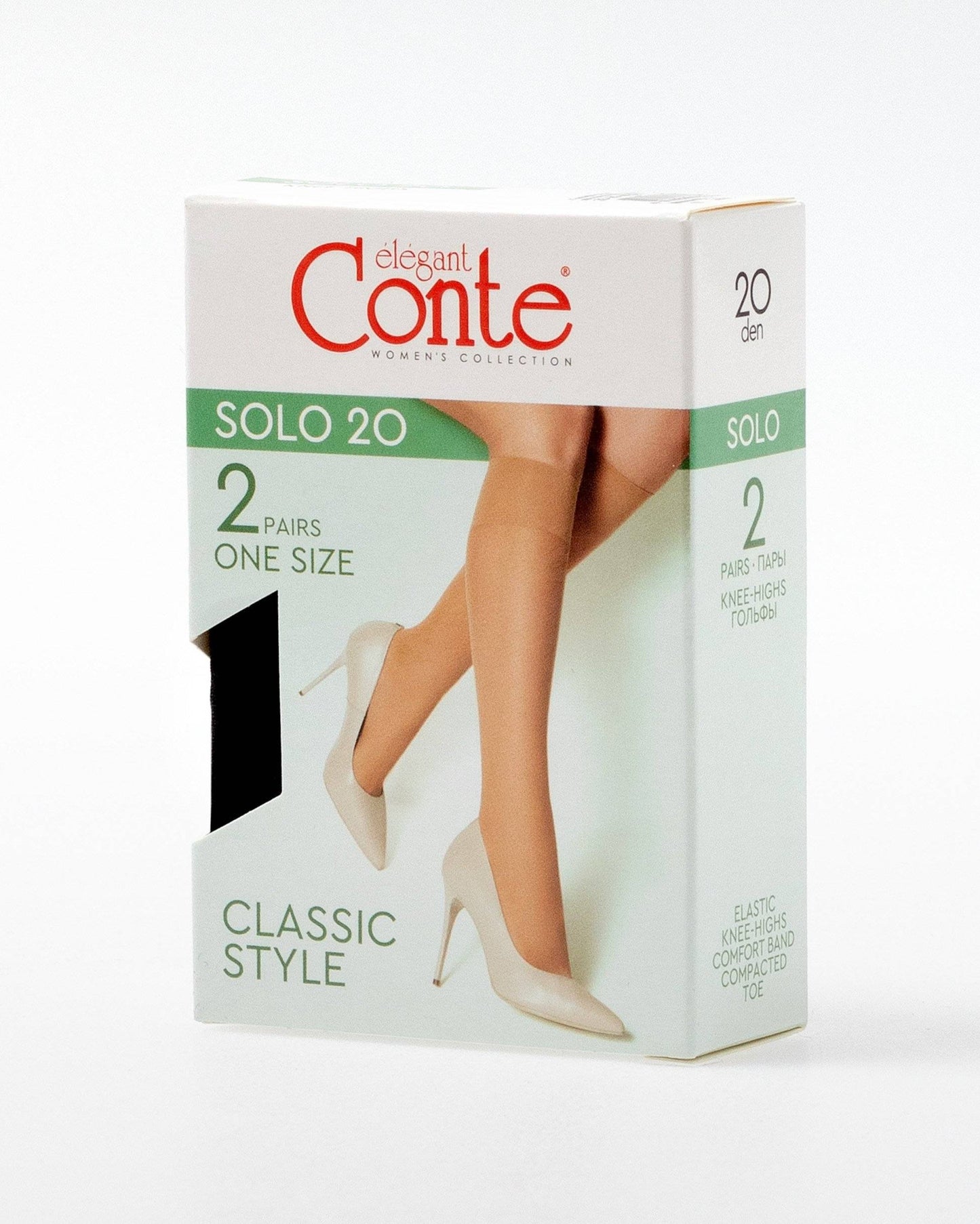 Conte Solo 20 Den - Thin Classic Knee-Highs for Women - 2 Pairs (Pack) (20С-197СП)