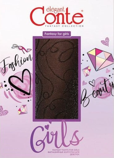 Conte Shiny 60 Den - Dense Fantasy Tights for Girls with lurex and a fancy pattern - 4yr. 6yr. 8yr. 10yr. 12yr. (21С-109СП)