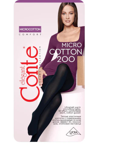 Conte Microcotton 200 Den - Cotton Warm Opaque Women's Tights (18С-70СП)