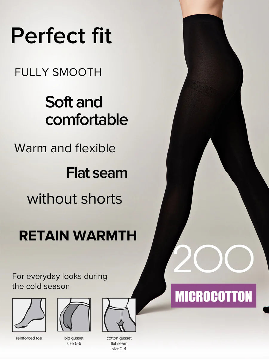 Conte Microcotton 200 Den - Cotton Warm Opaque Women's Tights (18С-70СП)