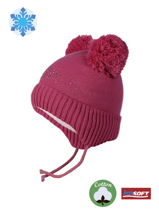 Conte/Esli Double knitted kids hat with insulation, cotton lining & 2 pom-poms - For Girls (17С-7СП)